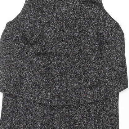 Topshop Womens Silver Viscose Tank Dress Size 8 Round Neck Pullover - Layered Glitter