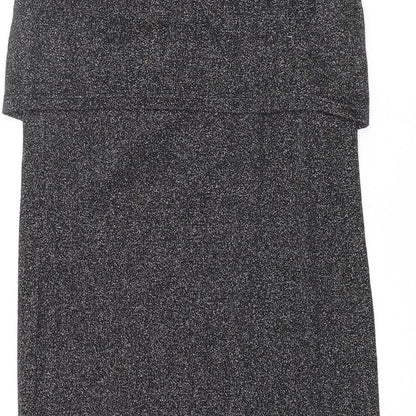 Topshop Womens Silver Viscose Tank Dress Size 8 Round Neck Pullover - Layered Glitter