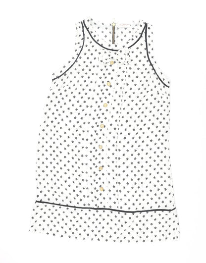 Miss Selfridge Womens Ivory Geometric Polyester Shift Size 12 Round Neck Zip - Button Floral