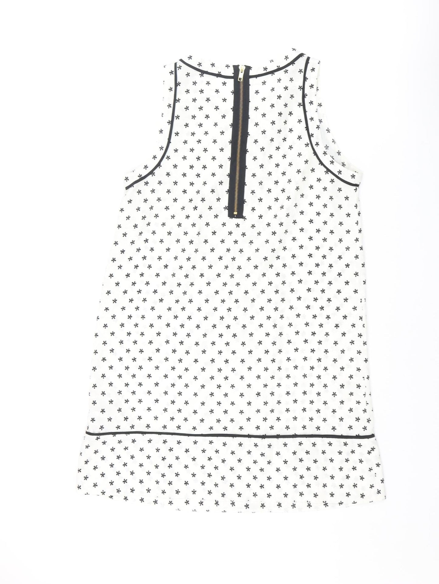 Miss Selfridge Womens Ivory Geometric Polyester Shift Size 12 Round Neck Zip - Button Floral