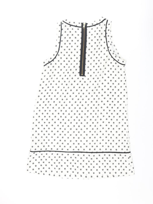 Miss Selfridge Womens Ivory Geometric Polyester Shift Size 12 Round Neck Zip - Button Floral