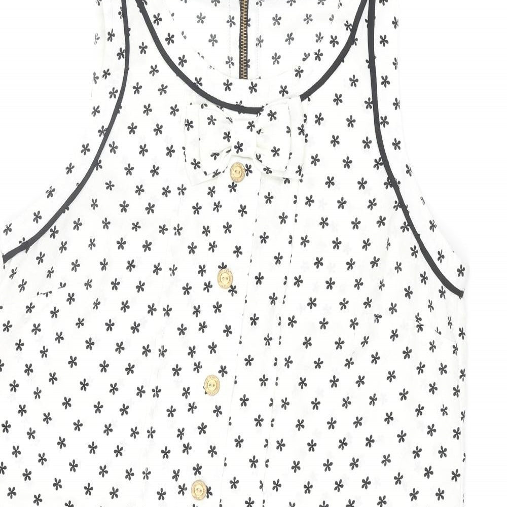 Miss Selfridge Womens Ivory Geometric Polyester Shift Size 12 Round Neck Zip - Button Floral