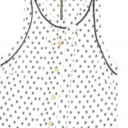 Miss Selfridge Womens Ivory Geometric Polyester Shift Size 12 Round Neck Zip - Button Floral