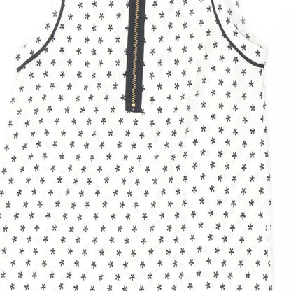 Miss Selfridge Womens Ivory Geometric Polyester Shift Size 12 Round Neck Zip - Button Floral