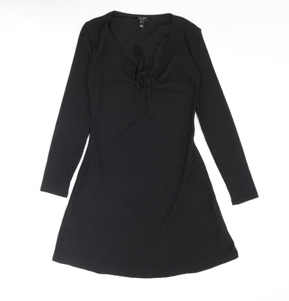 New Look Womens Black Polyester A-Line Size 8 V-Neck Tie - Keyhole