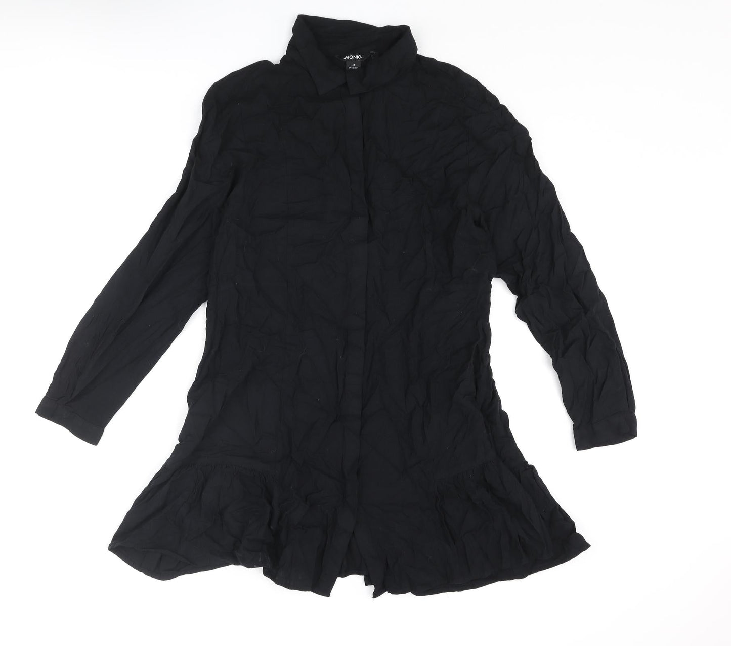 Monki Womens Black Viscose Shirt Dress Size M Collared Button - Frill