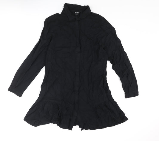 Monki Womens Black Viscose Shirt Dress Size M Collared Button - Frill