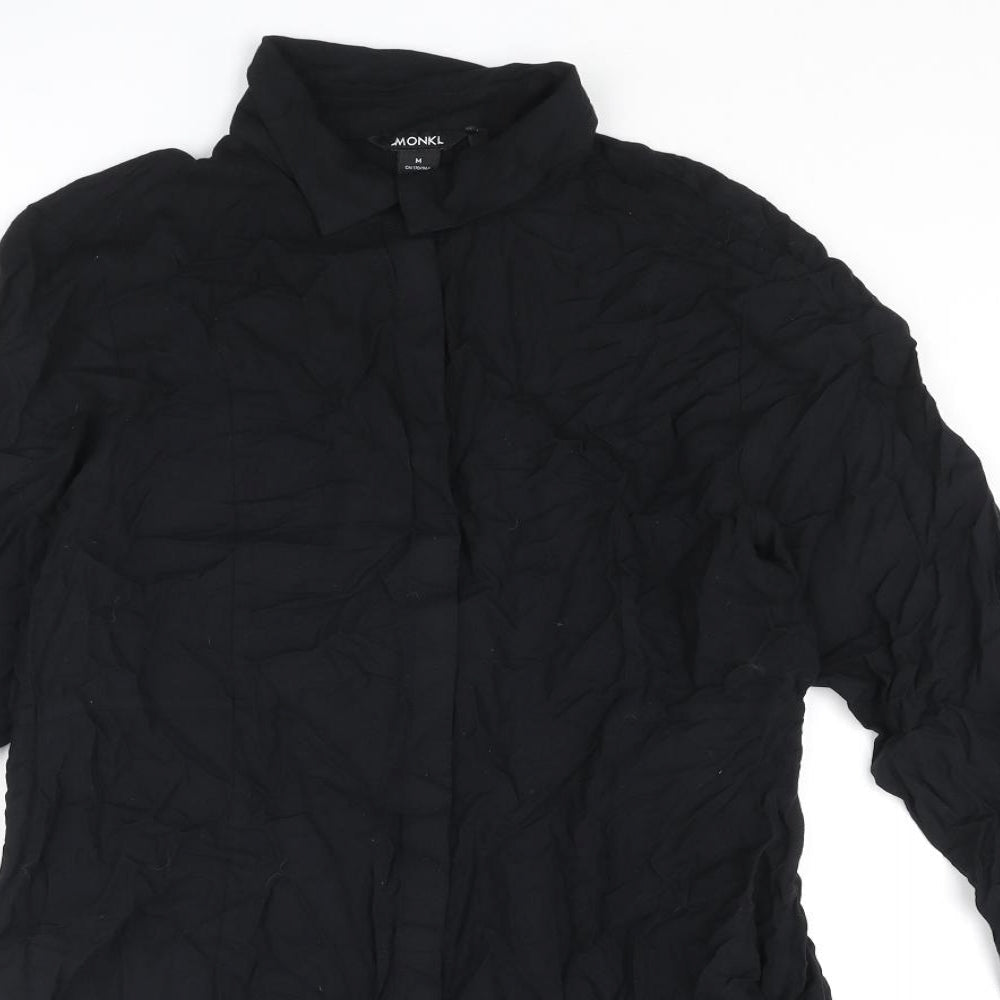 Monki Womens Black Viscose Shirt Dress Size M Collared Button - Frill