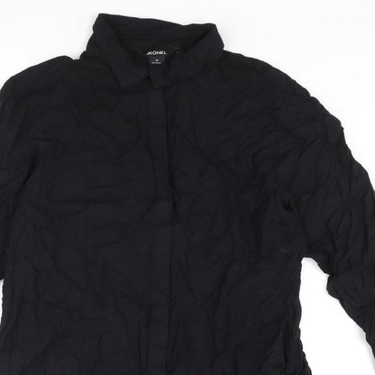 Monki Womens Black Viscose Shirt Dress Size M Collared Button - Frill