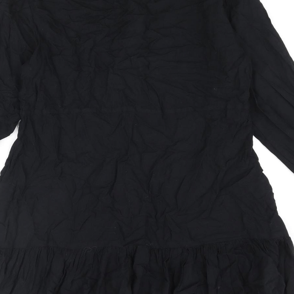 Monki Womens Black Viscose Shirt Dress Size M Collared Button - Frill