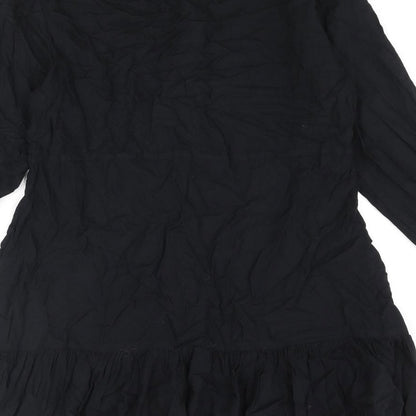 Monki Womens Black Viscose Shirt Dress Size M Collared Button - Frill