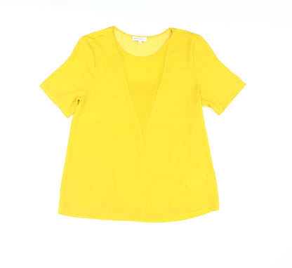 Womens UK Size 12 Warehouse Yellow Basic T-Shirt