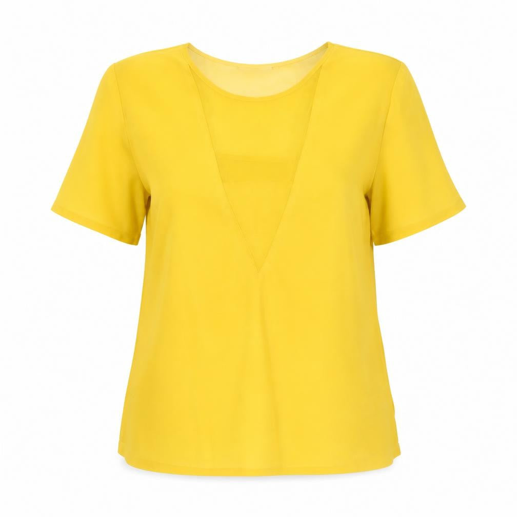 Womens UK Size 12 Warehouse Yellow Basic T-Shirt