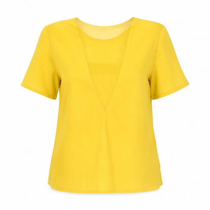 Womens UK Size 12 Warehouse Yellow Basic T-Shirt