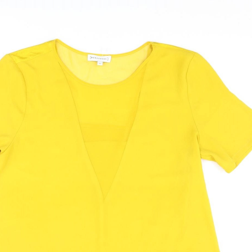 Womens UK Size 12 Warehouse Yellow Basic T-Shirt
