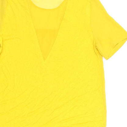 Womens UK Size 12 Warehouse Yellow Basic T-Shirt