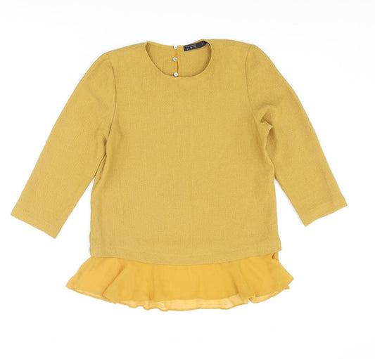 Womens UK Size M Zara Yellow Basic Blouse