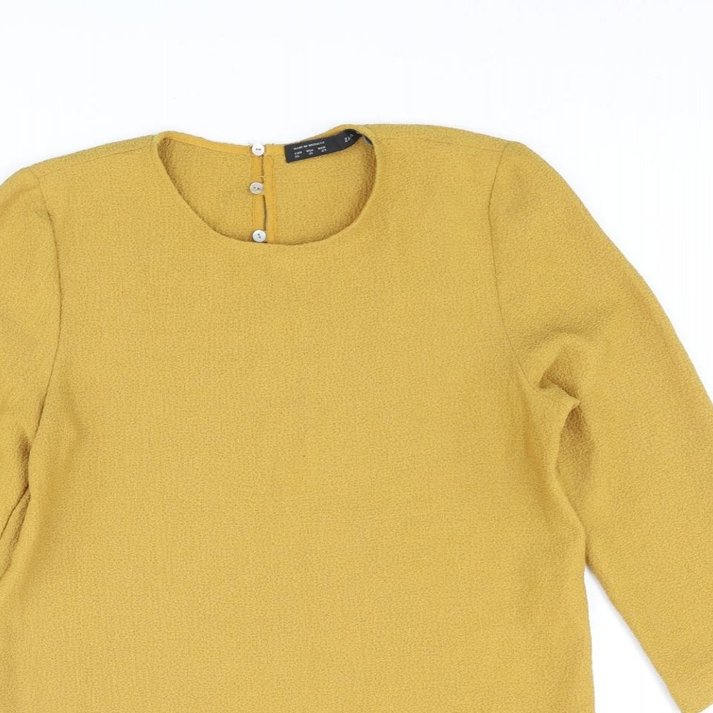 Womens UK Size M Zara Yellow Basic Blouse