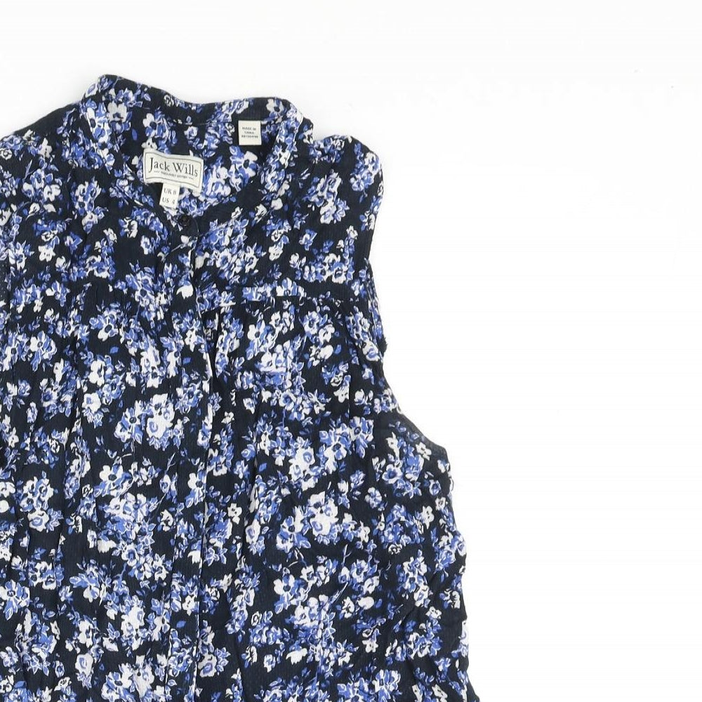 Jack Wills Womens Blue Floral Viscose Camisole Blouse Size 8 Collared