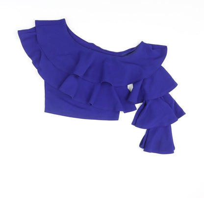 Womens UK Size 8 River Island Blue Cropped Blouse