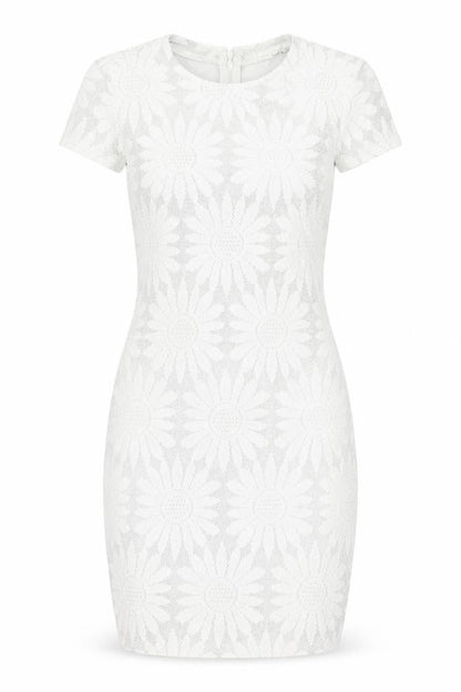 River Island Womens Silver Floral Polyester Bodycon Size 8 Round Neck Zip