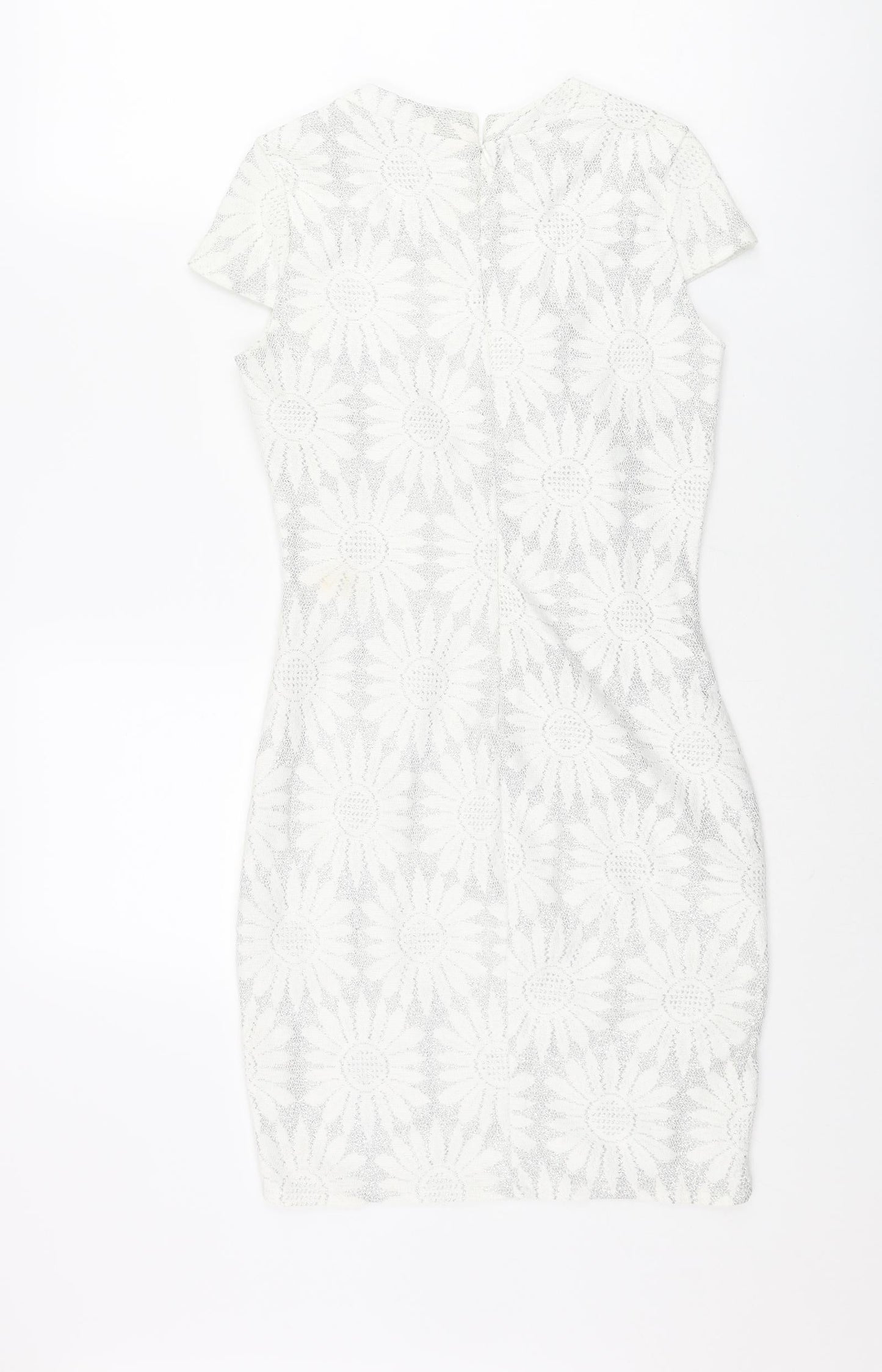 River Island Womens Silver Floral Polyester Bodycon Size 8 Round Neck Zip