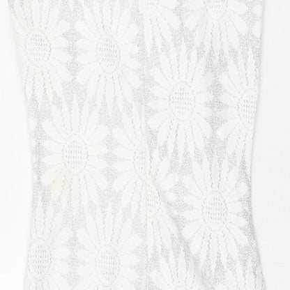 River Island Womens Silver Floral Polyester Bodycon Size 8 Round Neck Zip
