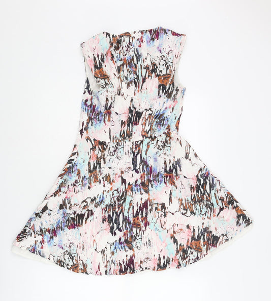 French Connection Womens Multicoloured Geometric Viscose Skater Dress Size 8 Roll Neck Zip