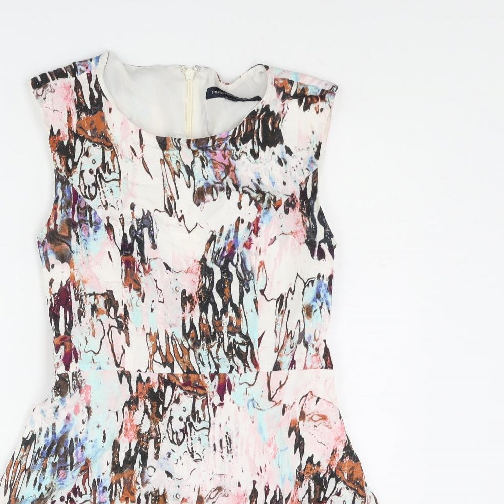 French Connection Womens Multicoloured Geometric Viscose Skater Dress Size 8 Roll Neck Zip