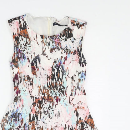 French Connection Womens Multicoloured Geometric Viscose Skater Dress Size 8 Roll Neck Zip