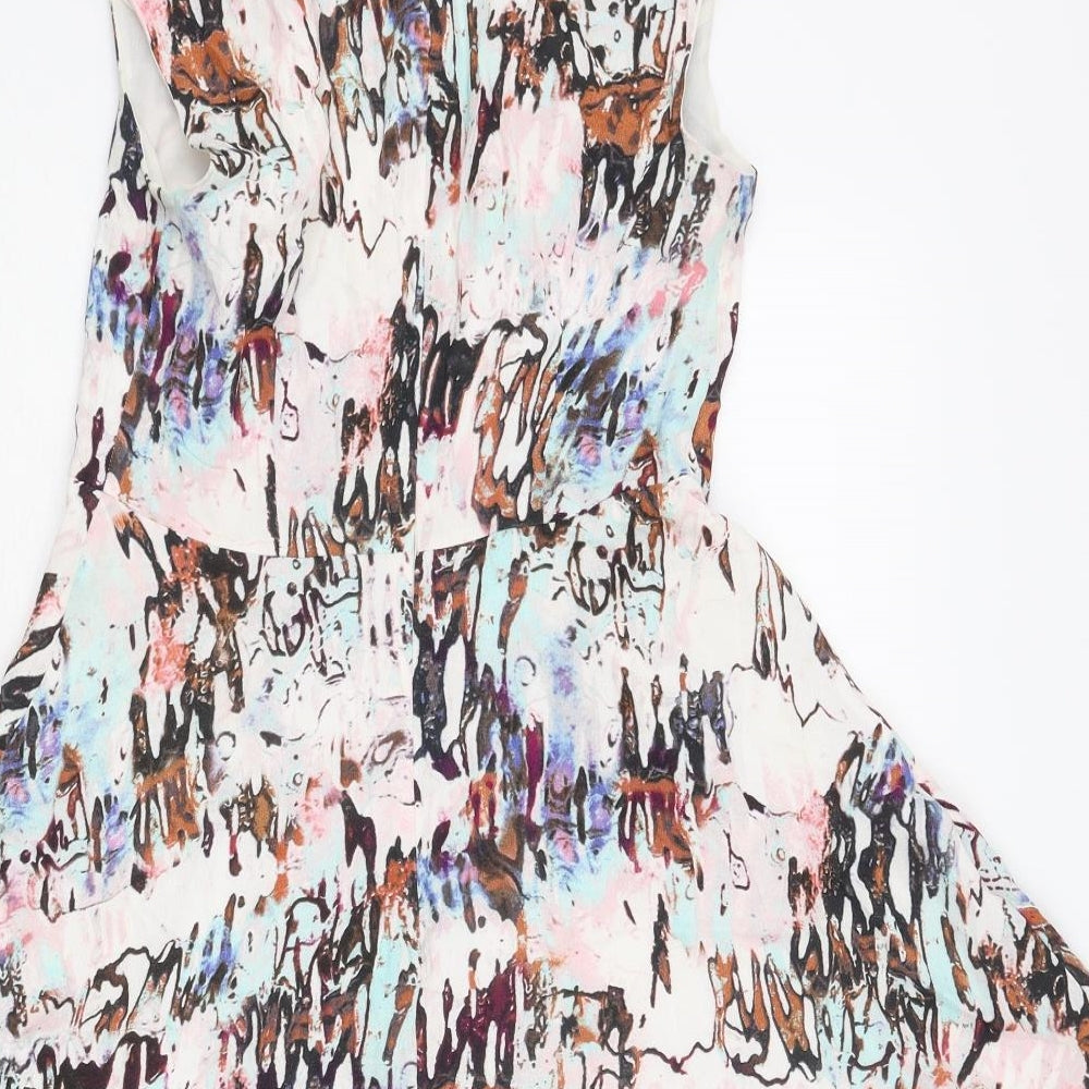 French Connection Womens Multicoloured Geometric Viscose Skater Dress Size 8 Roll Neck Zip