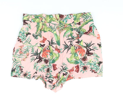 H&M Womens Multicoloured Geometric Vinyl Basic Shorts Size 12 L3 in Regular Zip - Plant Butterfly Print