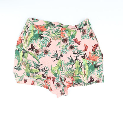 H&M Womens Multicoloured Geometric Vinyl Basic Shorts Size 12 L3 in Regular Zip - Plant Butterfly Print