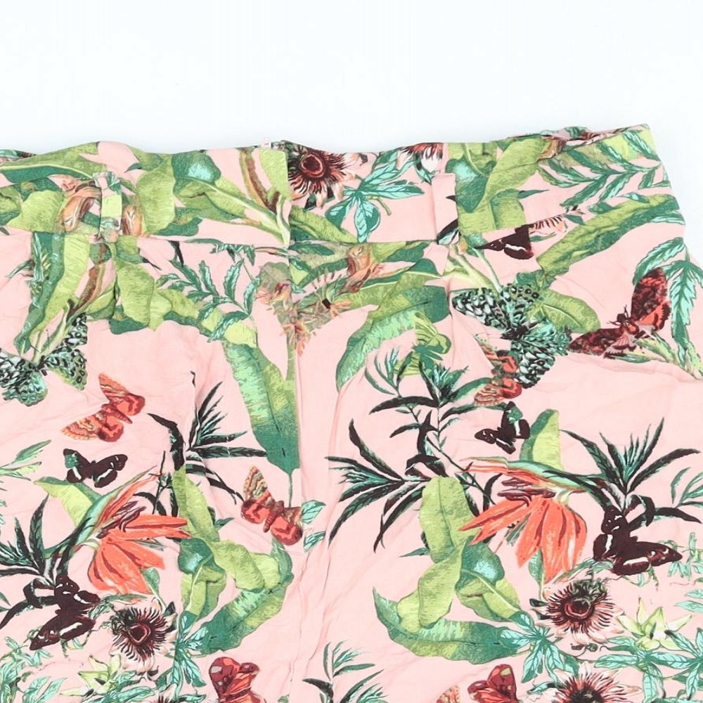 H&M Womens Multicoloured Geometric Vinyl Basic Shorts Size 12 L3 in Regular Zip - Plant Butterfly Print