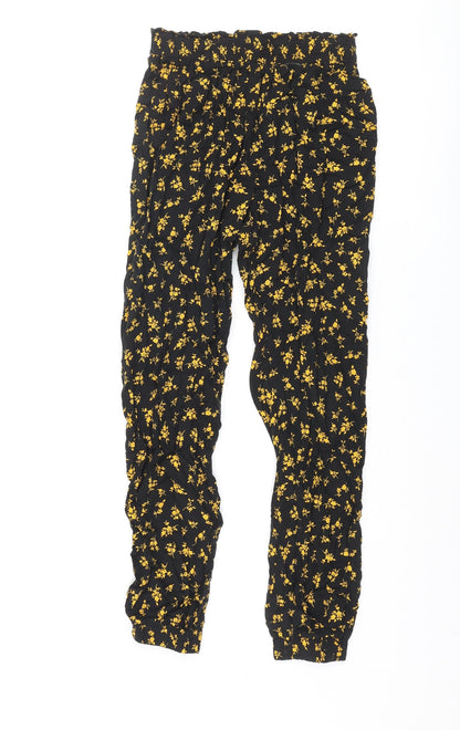New Look Womens Black Floral Viscose Trousers Size 8 L28 in Regular