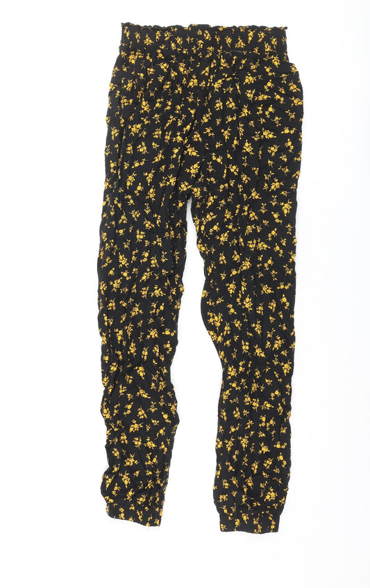 New Look Womens Black Floral Viscose Trousers Size 8 L28 in Regular