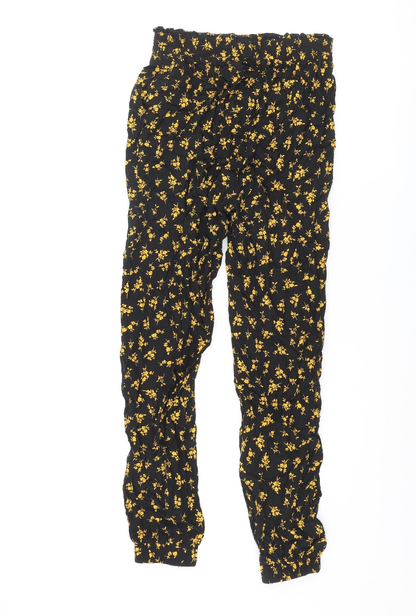 New Look Womens Black Floral Viscose Trousers Size 8 L28 in Regular