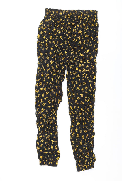 New Look Womens Black Floral Viscose Trousers Size 8 L28 in Regular