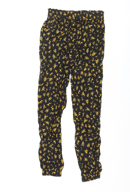 New Look Womens Black Floral Viscose Trousers Size 8 L28 in Regular