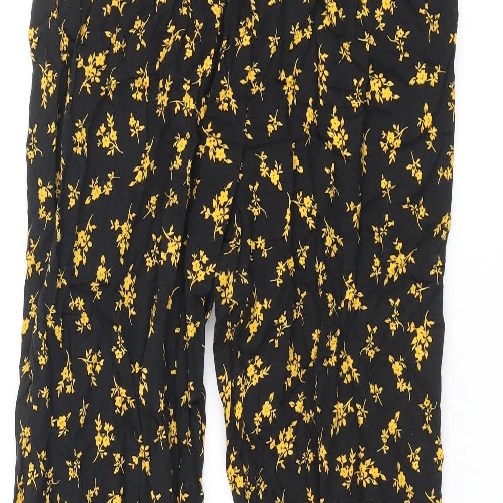 New Look Womens Black Floral Viscose Trousers Size 8 L28 in Regular