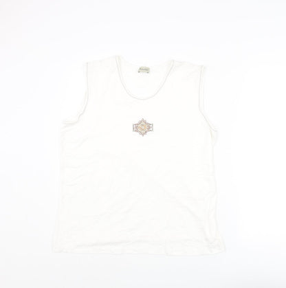 Rabe Womens White Viscose Camisole T-Shirt Size 18 Round Neck - Embroidered