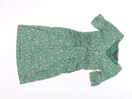 Great Plains London Womens Green Polka Dot Viscose Shift Size XS V-Neck Pullover - Rouched