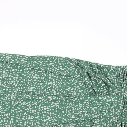 Great Plains London Womens Green Polka Dot Viscose Shift Size XS V-Neck Pullover - Rouched