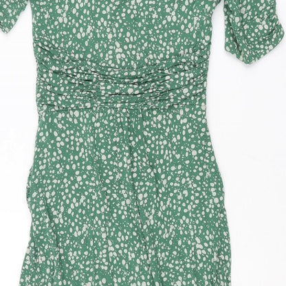 Great Plains London Womens Green Polka Dot Viscose Shift Size XS V-Neck Pullover - Rouched