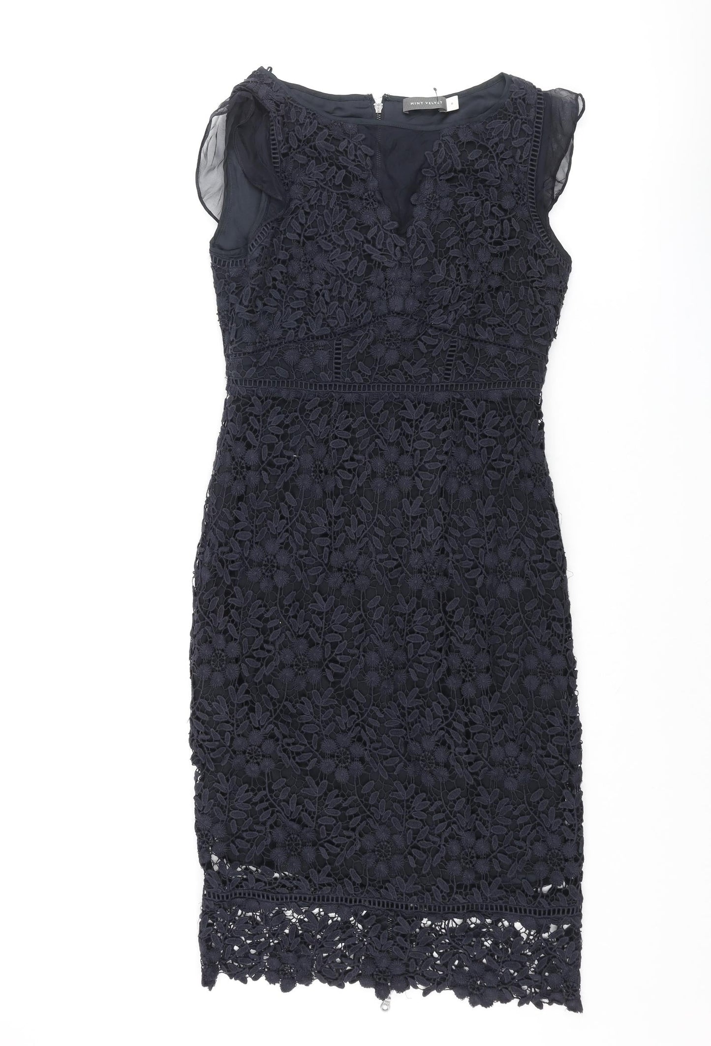 Mint Velvet Womens Blue Floral Polyester Pencil Dress Size 8 Round Neck Zip - Lace