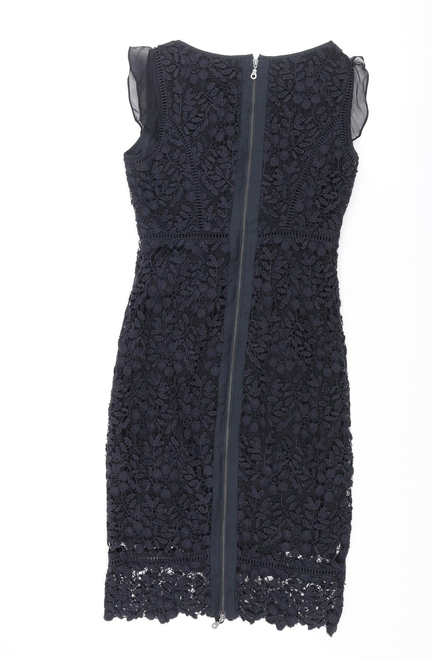 Mint Velvet Womens Blue Floral Polyester Pencil Dress Size 8 Round Neck Zip - Lace