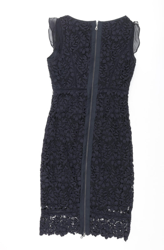 Mint Velvet Womens Blue Floral Polyester Pencil Dress Size 8 Round Neck Zip - Lace