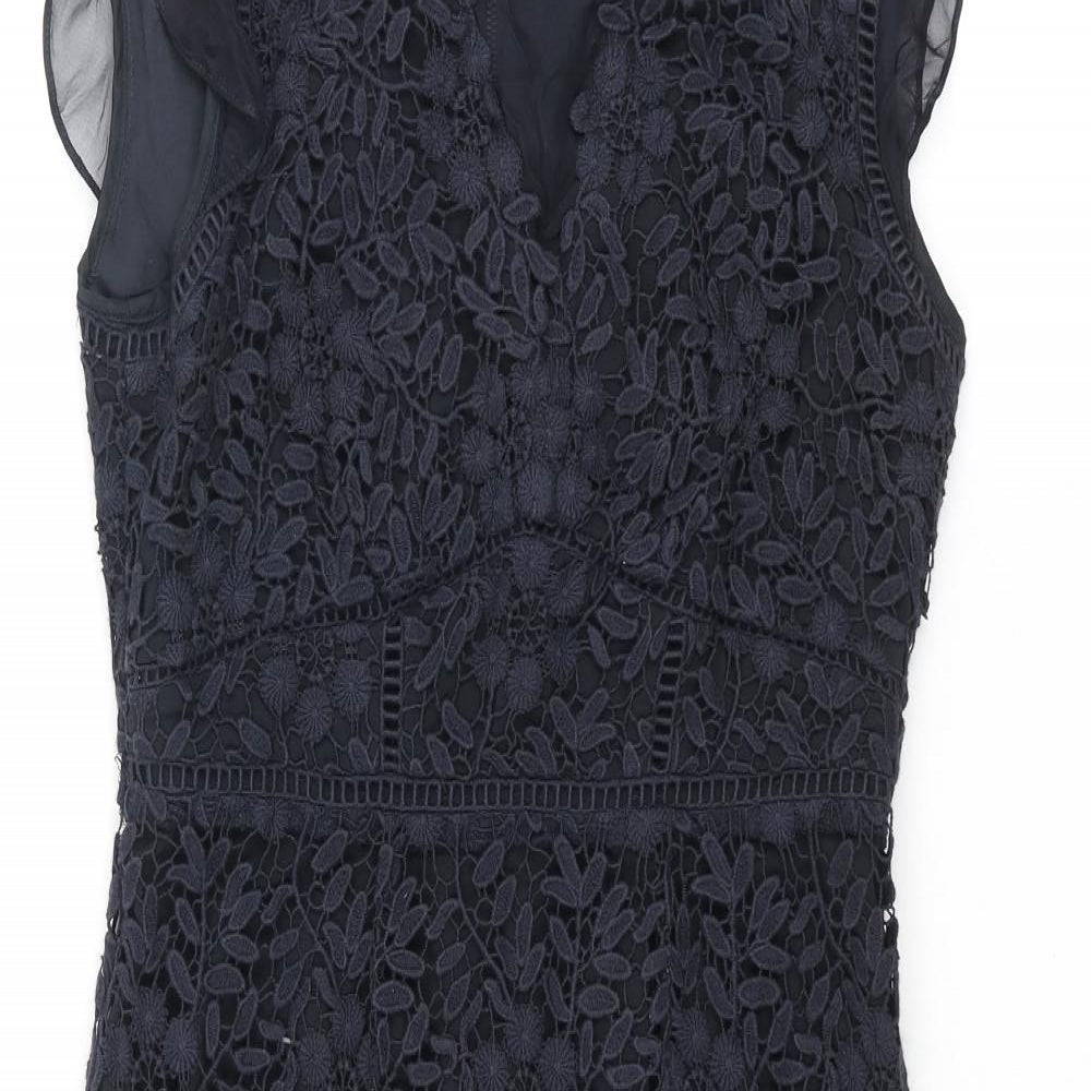 Mint Velvet Womens Blue Floral Polyester Pencil Dress Size 8 Round Neck Zip - Lace