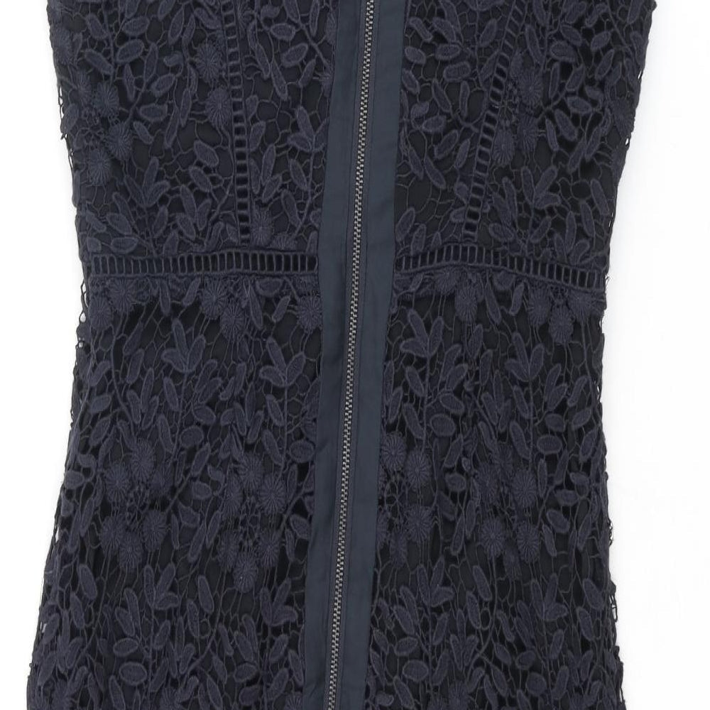 Mint Velvet Womens Blue Floral Polyester Pencil Dress Size 8 Round Neck Zip - Lace