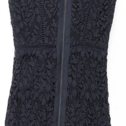 Mint Velvet Womens Blue Floral Polyester Pencil Dress Size 8 Round Neck Zip - Lace